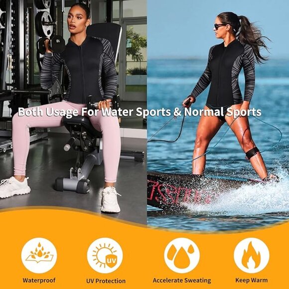 Striped Wetsuit/Gym Top Women Wet suit Long Sleeve UV Jacket 1.5mm Neoprene M~L - Picture 4 of 4